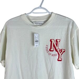 NEW Pacsun Mens NY A State Of Mind T Shirt Medium Ivory S/S Stretch Cotton Blend
